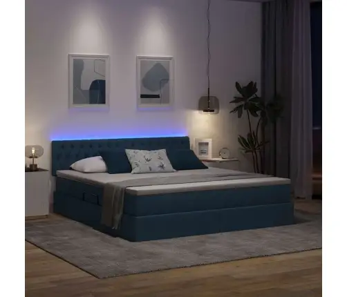 Gulta Ar Led Sloksnes Lukturiem Zila 180 X 200 Cm Audums Vidaxl