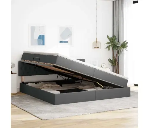 Gulta Ar Galvas Klāju Tumši Pelēks 200 X 200 Cm Audums Vidaxl