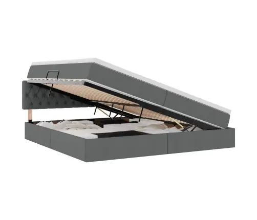 Gulta Ar Galvas Klāju Tumši Pelēks 200 X 200 Cm Audums Vidaxl