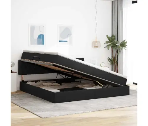 Gulta Ar Led Sloksnes Lukturiem Melna 200 X 200 Cm Audums Vidaxl