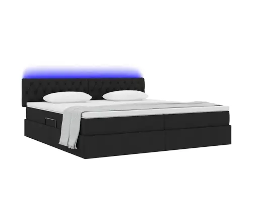 Gulta Ar Led Sloksnes Lukturiem Melna 200 X 200 Cm Audums Vidaxl