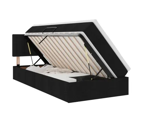 Gulta Ar Uzglabāšanas Vietu Un Led Melna 90 X 200 Cm Audums Vidaxl