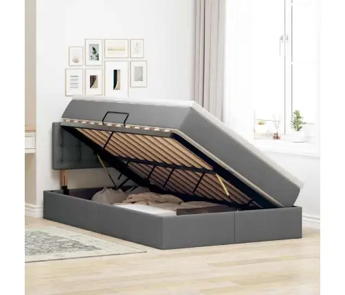 Gulta Ar Galvas Klāju Tumši Pelēks 120 X 200 Cm Audums Vidaxl