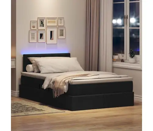 Gulta Ar Uzglabāšanas Vietu Un Led Melna 120 X 200 Cm Audums Vidaxl