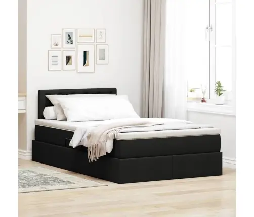 Gulta Ar Uzglabāšanas Vietu Un Led Melna 120 X 200 Cm Audums Vidaxl