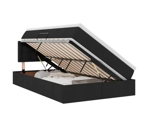 Gulta Ar Uzglabāšanas Vietu Un Led Melna 120 X 200 Cm Audums Vidaxl