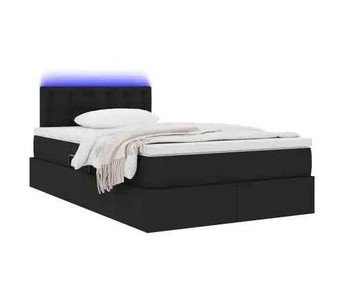 Gulta Ar Uzglabāšanas Vietu Un Led Melna 120 X 200 Cm Audums Vidaxl