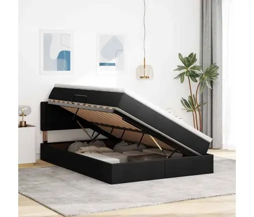 Gulta Ar Led Sloksnes Lukturiem Melna 140 X 190 Cm Audums Vidaxl