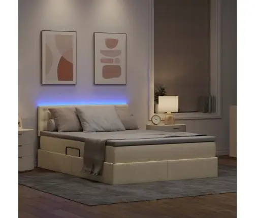 Gulta Ar Led Sloksnes Lukturiem Krēms 140 X 200 Cm Audums Vidaxl