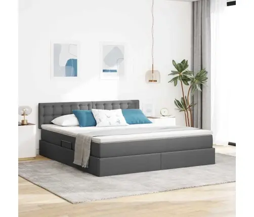 Gulta Ar Galvas Klāju Tumši Pelēks 160 X 200 Cm Audums Vidaxl