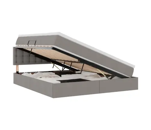 Gulta Ar Led Sloksnes Lukturiem Pelēkbrūna 160 X 200 Cm Audums Vidaxl