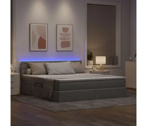 Gulta Ar Uzglabāšanas Vietu Un Led Pelēkbrūna 180 X 200 Cm Vidaxl