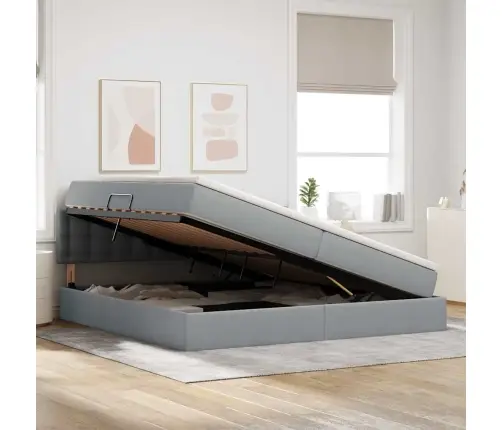 Gulta Ar Galvas Klāju Gaiši Pelēks 200 X 200 Cm Audums Vidaxl