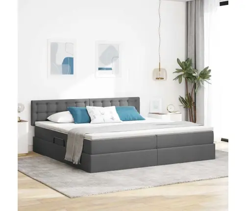 Gulta Ar Galvas Klāju Tumši Pelēks 200 X 200 Cm Audums Vidaxl
