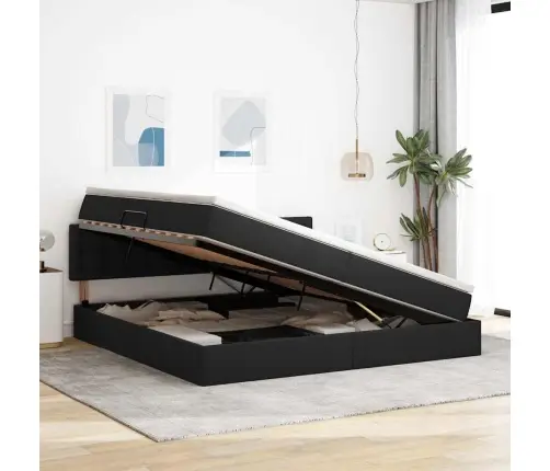 Voodi Led -Ribatuledega Peaga Must 200 X 200 Cm Kangas