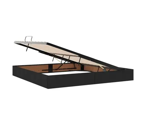 Voodi Led -Ribatuledega Peaga Must 200 X 200 Cm Kangas