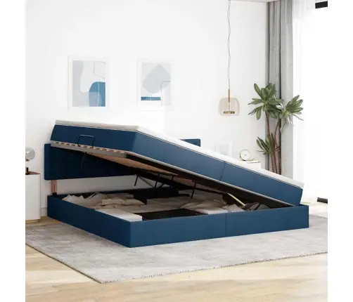 Lova Su Led Juostelių Žibintais Mėlyna 200 X 200 Cm Audinys