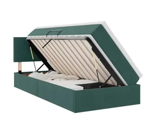 Gulta Ar Uzglabāšanas Vietu Un Led Tumši Zaļš 90 X 190 Cm Samts Vidaxl