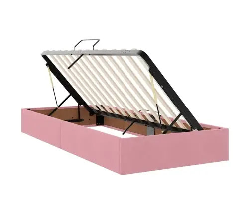 Gulta Ar Uzglabāšanas Vietu Un Led Rozā 90 X 190 Cm Samts Vidaxl