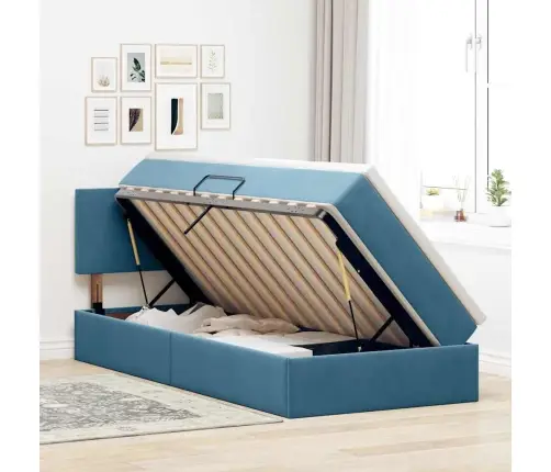 Gulta Ar Uzglabāšanas Vietu Un Led Tumši Zils 90 X 200 Cm Samts Vidaxl