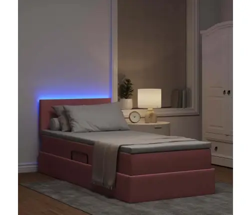 Gulta Ar Uzglabāšanas Vietu Un Led Rozā 90 X 200 Cm Samts Vidaxl