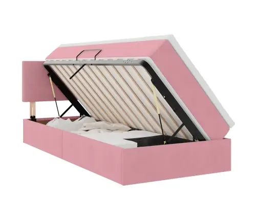 Gulta Ar Uzglabāšanas Vietu Un Led Rozā 90 X 200 Cm Samts Vidaxl