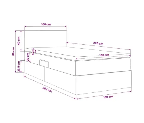 Gulta Ar Uzglabāšanas Vietu Un Led Gaiši Pelēks 100 X 200 Cm Vidaxl
