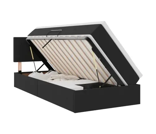 Gulta Ar Uzglabāšanas Vietu Un Led Melna 100 X 200 Cm Samts Vidaxl