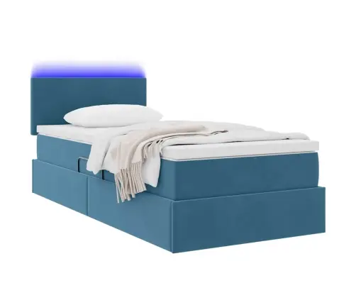 Lova Su Daiktų Laikymo Vieta Ir Led Tamsiai Mėlyna 100 X 200 Cm
