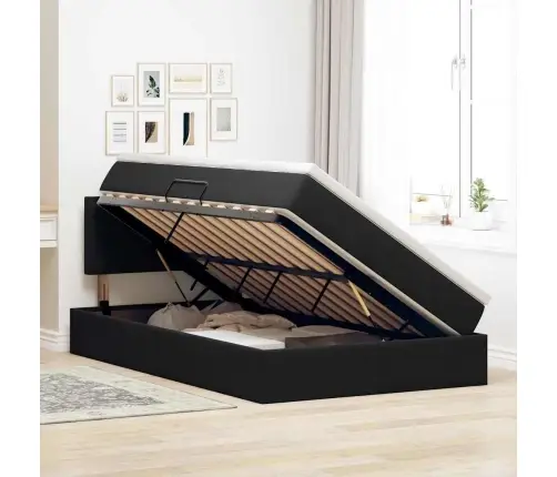Gulta Ar Uzglabāšanas Vietu Un Led Melna 120 X 190 Cm Samts Vidaxl