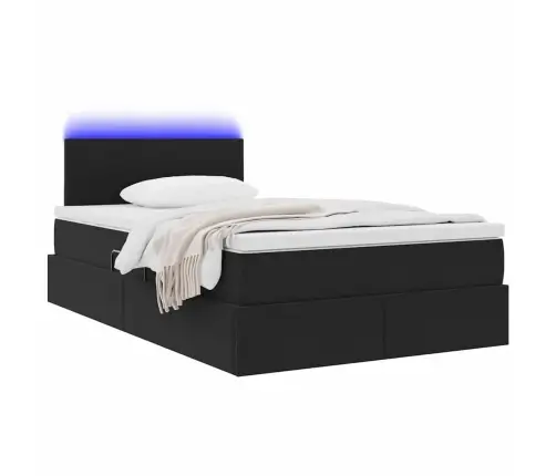 Gulta Ar Uzglabāšanas Vietu Un Led Melna 120 X 190 Cm Samts Vidaxl