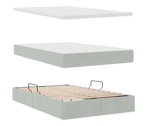 Gulta Ar Led Sloksnes Lukturiem Gaiši Pelēks 120 X 200 Cm Samts Vidaxl