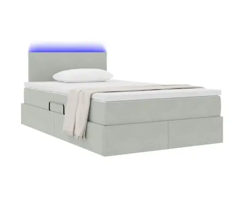 Gulta Ar Led Sloksnes Lukturiem Gaiši Pelēks 120 X 200 Cm Samts Vidaxl