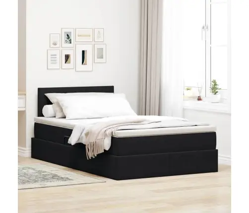 Lova Su Led Juostelių Žibintais Juoda 120 X 200 Cm Aksomas