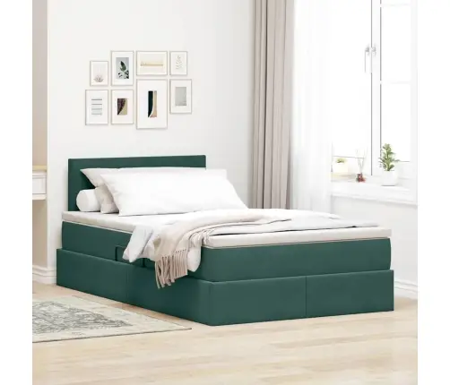 Voodi Led -Ribatuledega Peaga Tume Rohelise 120 X 200 Cm Samet