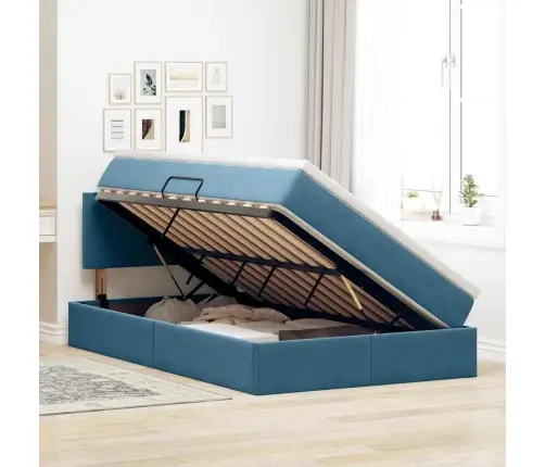 Gulta Ar Led Sloksnes Lukturiem Tumši Zils 120 X 200 Cm Samts Vidaxl