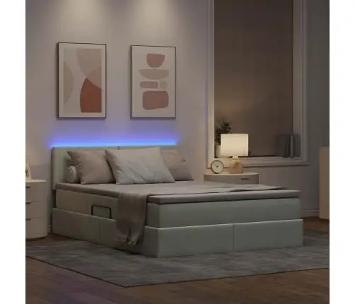 Lova Su Daiktų Laikymo Vieta Ir Led Šviesiai Pilka 140 X 190 Cm