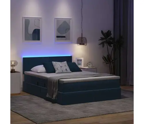 Gulta Ar Uzglabāšanas Vietu Un Led Tumši Zils 140 X 190 Cm Vidaxl