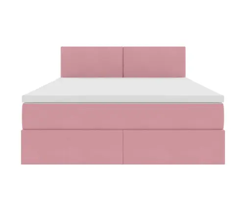 Lova Su Daiktų Laikymo Vieta Ir Led Rožinė 140 X 190 Cm Aksomas