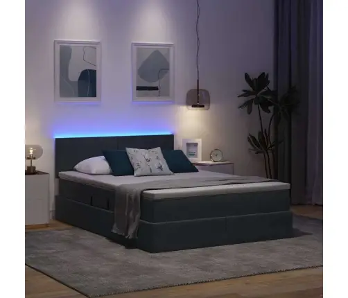 Gulta Ar Led Sloksnes Lukturiem Tumši Pelēks 140 X 200 Cm Samts Vidaxl