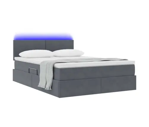 Gulta Ar Led Sloksnes Lukturiem Tumši Pelēks 140 X 200 Cm Samts Vidaxl