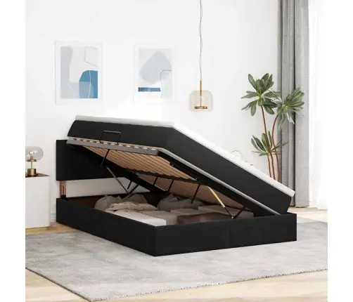 Gulta Ar Led Sloksnes Lukturiem Melna 140 X 200 Cm Samts Vidaxl