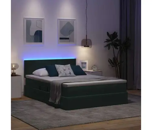 Gulta Ar Led Sloksnes Lukturiem Tumši Zaļš 140 X 200 Cm Samts Vidaxl