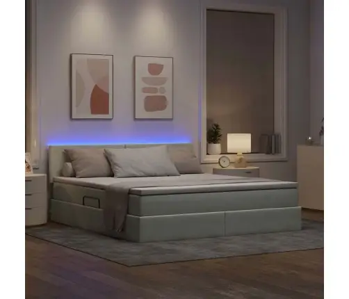 Led-Valgusega Hoiuvoodi Madratsiga Helehall 160 X 200 Cm Samet