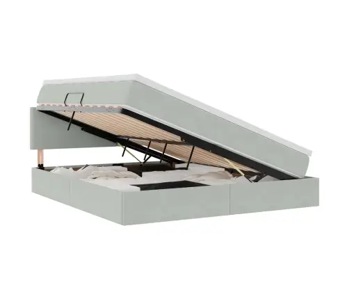 Led-Valgusega Hoiuvoodi Madratsiga Helehall 160 X 200 Cm Samet