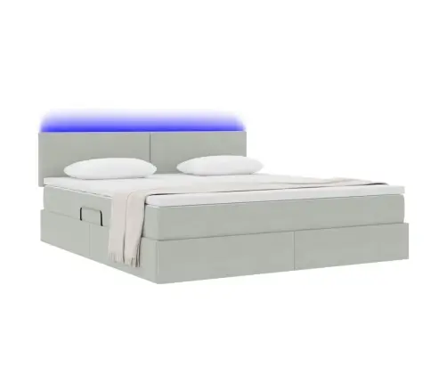 Gulta Ar Led Sloksnes Lukturiem Gaiši Pelēks 180 X 200 Cm Samts Vidaxl