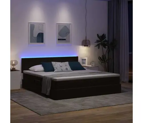 Lova Su Daiktų Laikymo Vieta Ir Led Juoda 180 X 200 Cm Aksomas