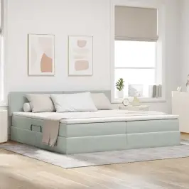 Gulta Ar Led Sloksnes Lukturiem Gaiši Pelēks 200 X 200 Cm Samts Vidaxl