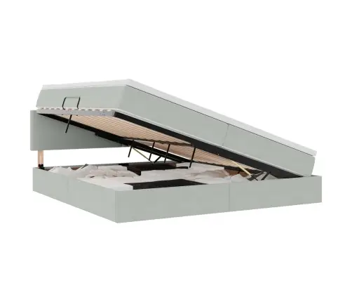 Led-Valgusega Hoiuvoodi Madratsiga Helehall 200 X 200 Cm Samet