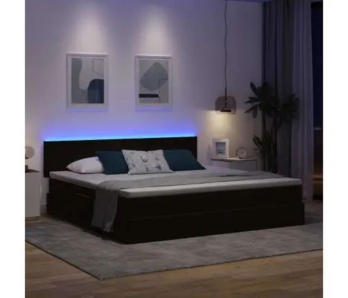 Gulta Ar Led Sloksnes Lukturiem Melna 200 X 200 Cm Samts Vidaxl